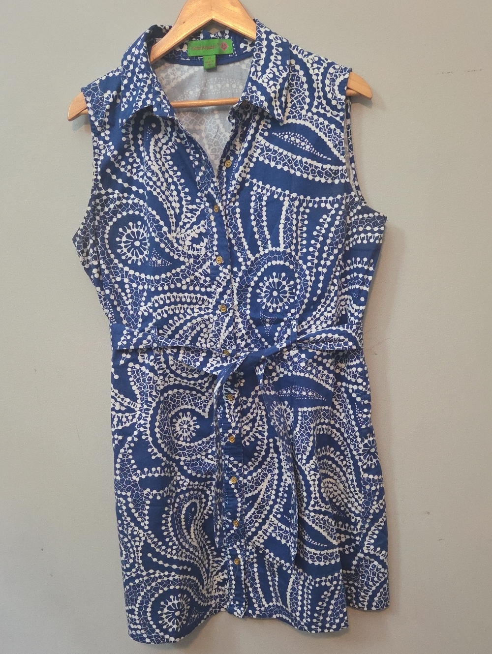 Island Republic Blue and White Sleeveless Button-Front Bodysuit Dress